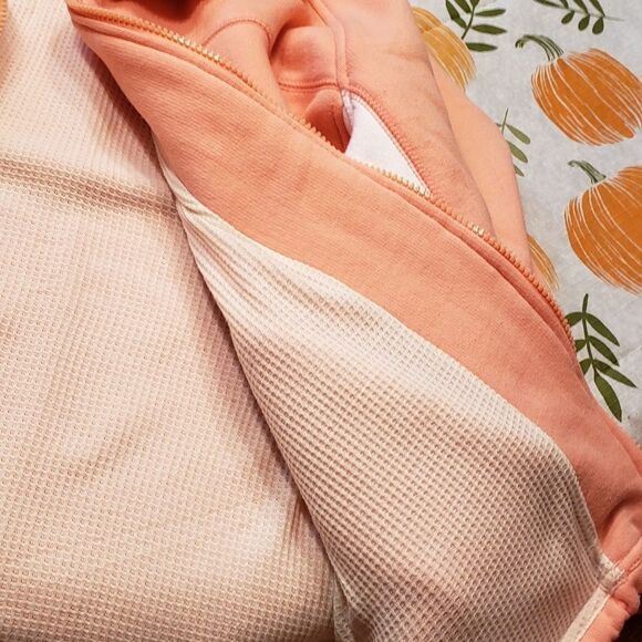Thermal Lined Peach/White Heavy Sweatshirt Jacket Sz L - Picture 5 of 7